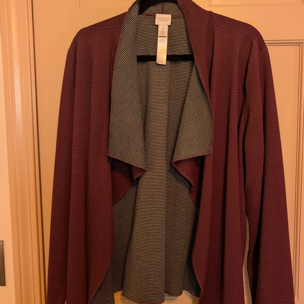 Chico's Burgundy and Black Open Cardigan